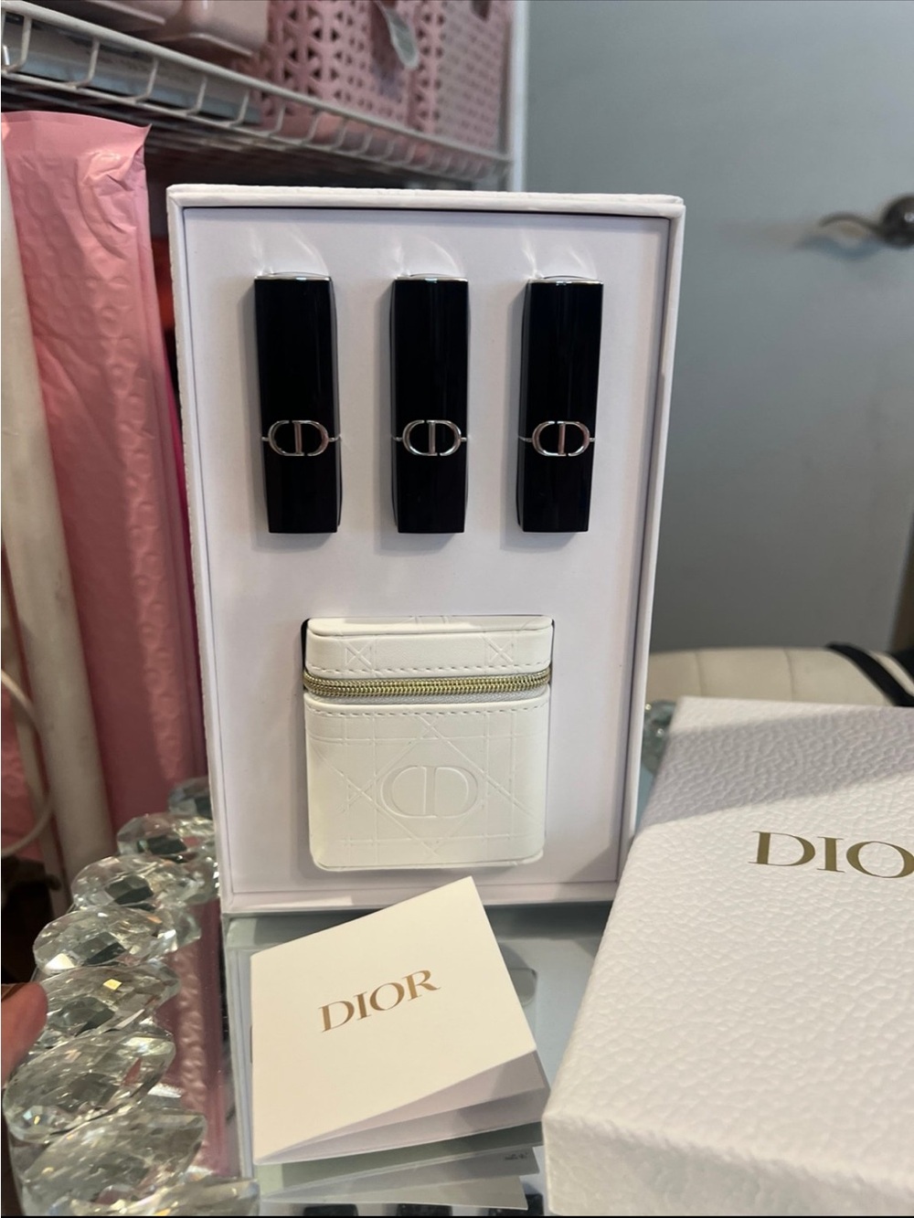 Dior White Case with Zipper and Charms- 3 Mini Lipsticks - Picture 2 of 5